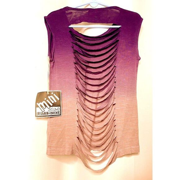 Mini Young Fabulous & Broke Girls Sz 8 Purple Ombre Sliced Back Top NEW - Picture 2 of 2